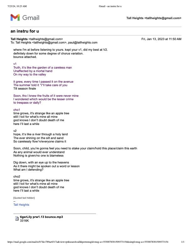 Apple Tree lyric draft, page 2, from an email between the two of us