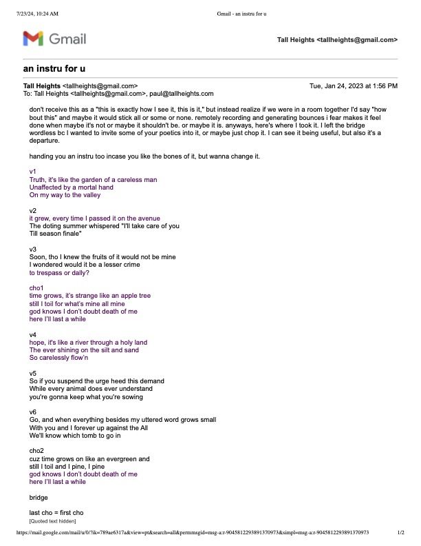 Apple Tree lyric draft, page 3, from an email between the two of us