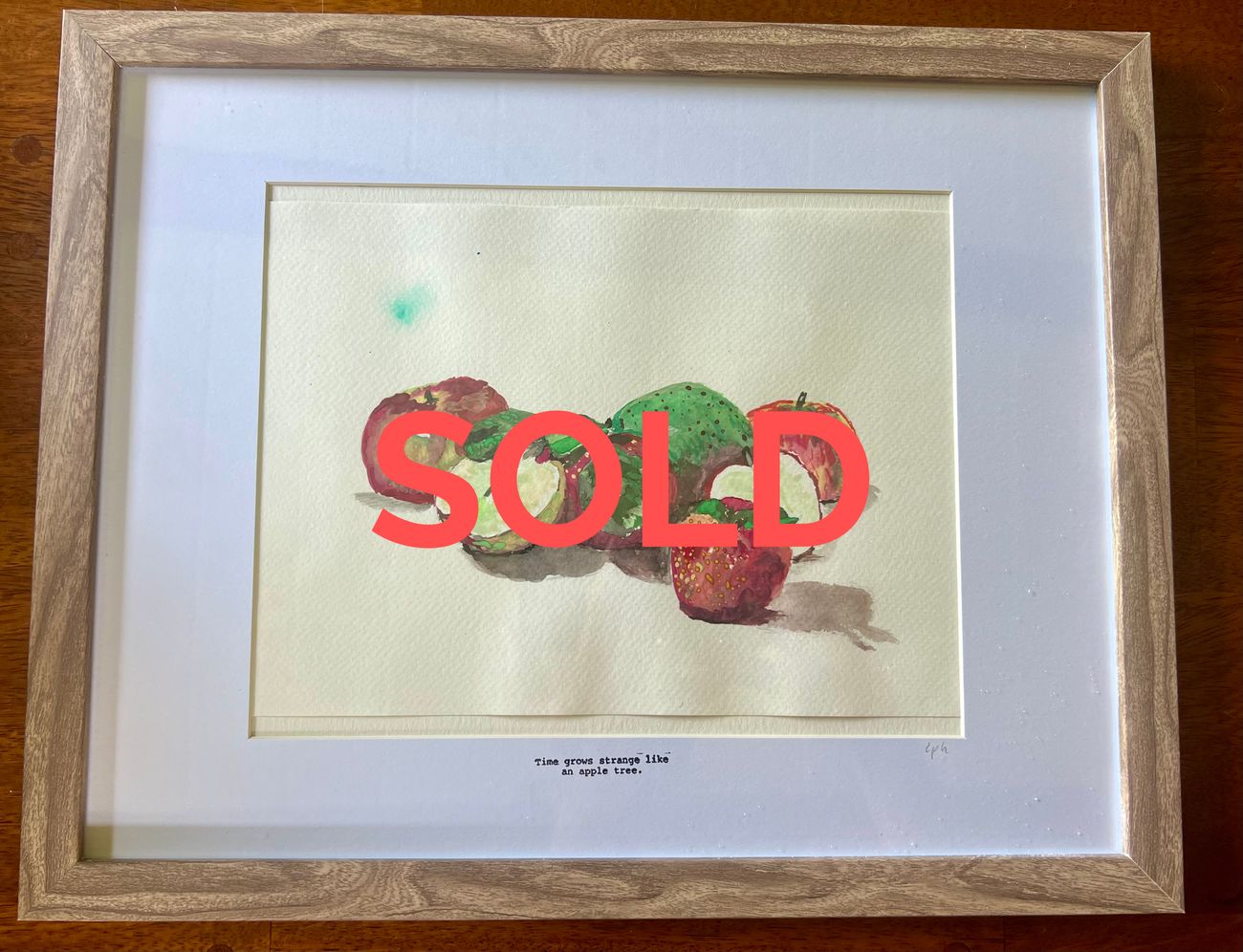 Apples Still Life, a framed watercolour, marked sold