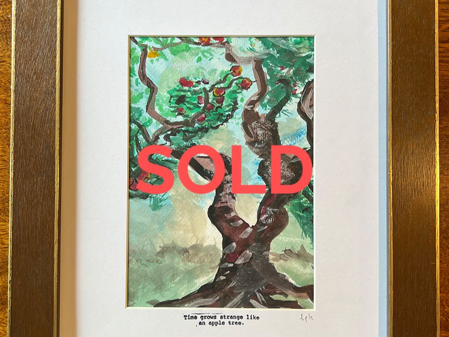 Sanguine Tree, a framed watercolour, marked sold