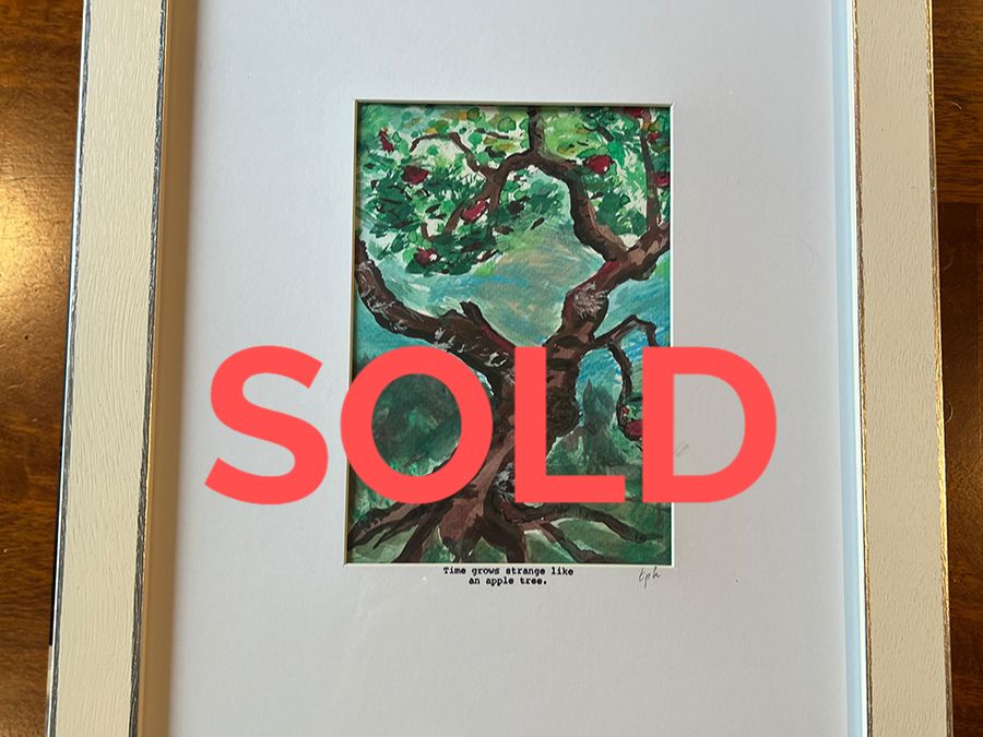 Sinister Tree, a framed watercolour, marked sold