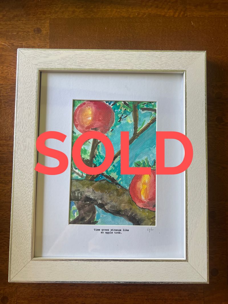 Tragic Apples part 1, a framed watercolour, marked sold