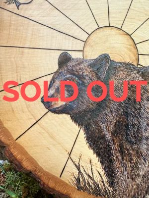 Close-up of the mother bear in the wood burning, marked sold out